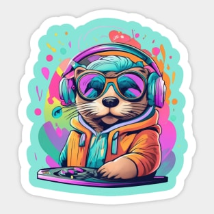 Otter DJ colourful 90s design Sticker